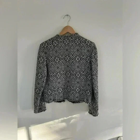 L’AGENCE Tweed Fringe Cropped black/ white blazer Jacket Sz 8 Veronica beard - Picture 3 of 10